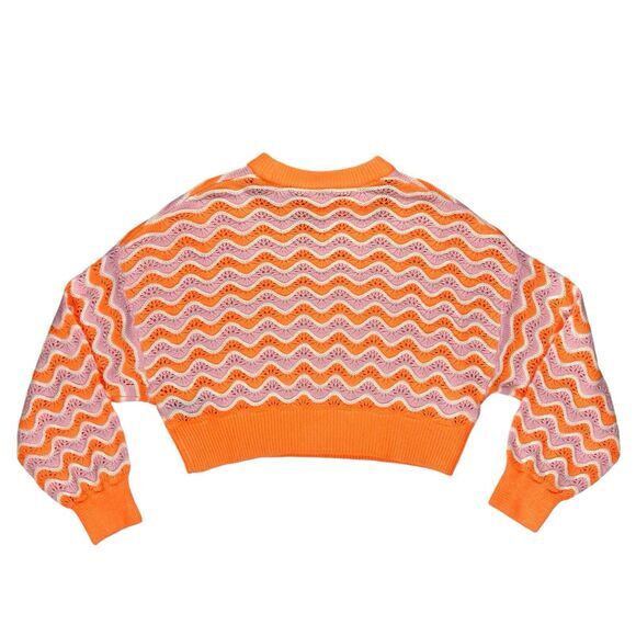 Divided H&M Crop Sweater Women S Orange Pink Chunky Knit Balloon Sleeve Oversize - Picture 6 of 16